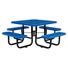 Global Industrial Perforated Steel Picnic Table, Square, 81 x 81 x 29.5, Blue Top, Blue Base/Legs (GBE694551BL)