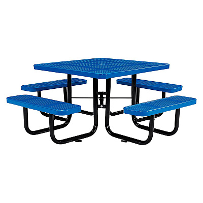 Global Industrial Perforated Steel Picnic Table, Square, 81 x 81 x 29.5, Blue Top, Blue Base/Legs (GBE694551BL)