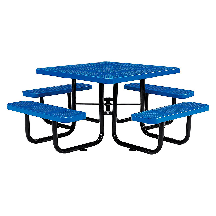 Global Industrial Perforated Steel Picnic Table, Square, 81 x 81 x 29.5, Blue Top, Blue Base/Legs (GBE694551BL)