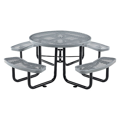 Global Industrial Expanded Steel Picnic Table, Round, 46" Dia x 29.5"h, Gray Top, Gray Base/Legs (GBE277150GY)