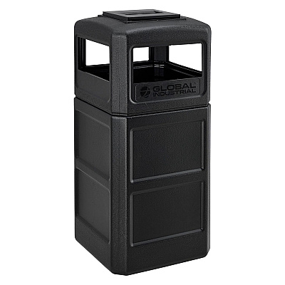 Global Industrial Square Plastic Waste Receptacle, Ashtray Lid with Open Sides, 42 gal, Black (GBE641540BK)