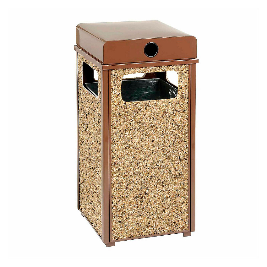 Global Industrial Stone Panel All Weather Trash Receptacle Urn, 24 gal, Steel, Brown (GBE238241BN)