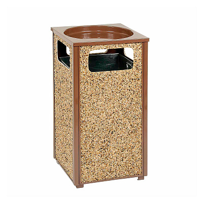 Global Industrial Stone Panel All Weather Trash Receptacle Urn, Open Ashtray Top, 24 gal, Steel, Brown (GBE238243BN)