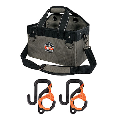 ergodyne Arsenal 5846 Bucket Truck Tool Bag, Locking Aerial Bucket Hooks, 8 Compartments/2 Grommet, 13 x 7.5 x 7.5, Gray (EGO13746)