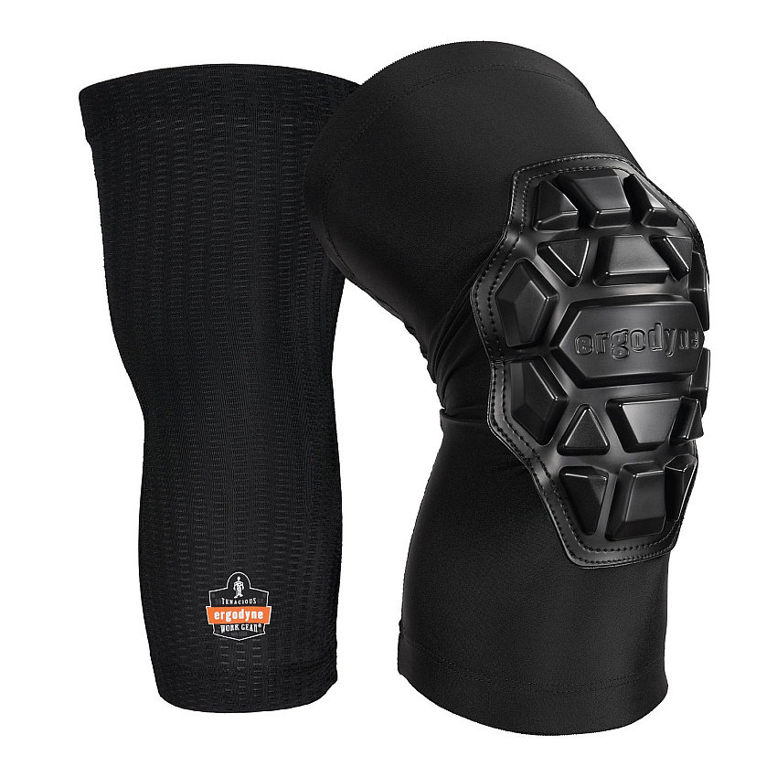 ergodyne ProFlex 550 Padded Knee Sleeves with 3-Layer Foam Cap, Slip-On, Small/Medium, Black, Pair (EGO18550)