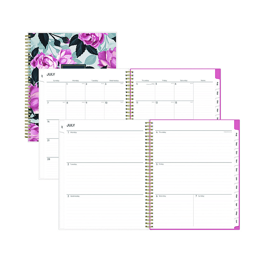 Blue Sky Roosevelt Pink Academic Weekly/Monthly Planner, Floral Artwork, 11" x 8.5", Pink/Gray Cover, 12-Month (July-June): 2025-2026 (128691)