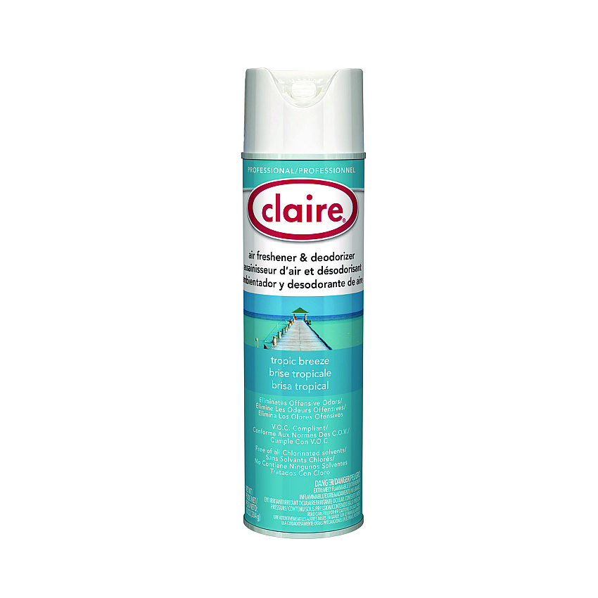 Claire Aerosol Air Freshener and Deodorizer, Tropic Breeze, 10 oz Aerosol Spray, 12 Cans (CGC165)