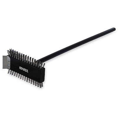 Carlisle Sparta Broiler Master Grill Brush and Scraper with Handle, Metal Bristles, 30.5" Black Wood Handle (CFS4029000)