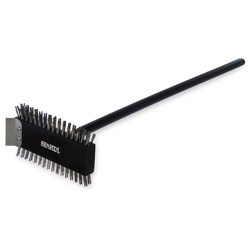 Carlisle Sparta Broiler Master Grill Brush and Scraper with Handle, Metal Bristles, 30.5" Black Wood Handle (CFS4029000)