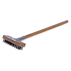 Carlisle Sparta Broiler Master Grill Brush and Scraper with Handle, Metal Bristles, 30", Natural Wood Handle (CFS36372500)