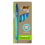 BIC Ecolutions Gel Pen, Retractable, Medium 1 mm, Blue Ink, Blue Barrel, Dozen (BICRGLE11BE)