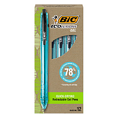BIC Ecolutions Gel Pen, Retractable, Medium 1 mm, Black Ink, Blue Barrel, Dozen (BICRGLE11BK)