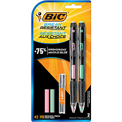 BIC Break-Resistant Mechanical Pencils with Erasers, 0.7 mm, HB (#2), Black Lead, Green and Pink Barrel Colors, 2/Pack (BICMV7PRP2)