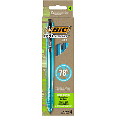 BIC Ecolutions Gel Pen, Retractable, Medium 1 mm, Black Ink, Blue Barrel, 4/Pack (BICRGLE4BK)