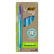 BIC Ecolutions Gel Pen, Retractable, Medium 1 mm, Assorted Ink, Blue Barrel, Dozen (BICBICRGLE11AST)
