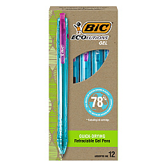 BIC Ecolutions Gel Pen, Retractable, Medium 1 mm, Assorted Ink, Blue Barrel, Dozen (BICBICRGLE11AST)