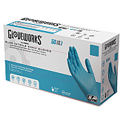 GloveWorks by AMMEX Blue Nitrile Exam Gloves, Powder-Free, Large, Blue, 8 mil, 50/Box, 10 Boxes/Carton (AXCGPNHD66100)