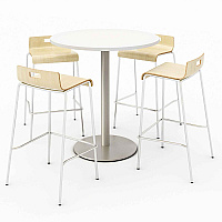 KFI Studios Pedestal Bistro Table with Four Natural Jive Series Barstools, Round, 36" Dia x 41h, Designer White (KFI840031900104)