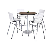 KFI Studios Pedestal Bistro Table with Four White Kool Series Barstools, Round, 36" Dia x 41h, Studio Teak (KFI811774037273)