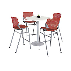 KFI Studios Pedestal Bistro Table with Four Coral Kool Series Barstools, Round, 36" Dia x 41h, Designer White (KFI811774037150)