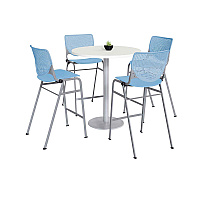 KFI Studios Pedestal Bistro Table with Four Sky Blue Kool Series Barstools, Round, 36" Dia x 41h, Designer White (KFI811774037143)