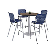 KFI Studios Pedestal Bistro Table with Four Navy Kool Series Barstools, Round, 36" Dia x 41h, Studio Teak (KFI811774037266)