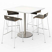 KFI Studios Pedestal Bistro Table with Four Espresso Jive Series Barstools, Square, 36 x 36 x 41, Designer White (KFI811774039901)