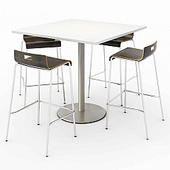 KFI Studios Pedestal Bistro Table with Four Espresso Jive Series Barstools, Square, 36 x 36 x 41, Designer White (KFI811774039901)
