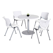 KFI Studios Pedestal Table with Four White Kool Series Chairs, Round, 36" Dia x 29h, Designer White (KFI811774036689)