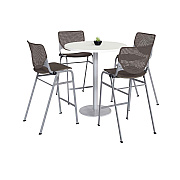 KFI Studios Pedestal Bistro Table with Four Brownstone Kool Series Barstools, Round, 36" Dia x 41h, Designer White (KFI811774037129)