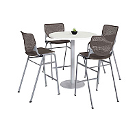 KFI Studios Pedestal Bistro Table with Four Brownstone Kool Series Barstools, Round, 36" Dia x 41h, Designer White (KFI811774037129)