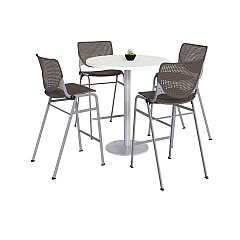 KFI Studios Pedestal Bistro Table with Four Brownstone Kool Series Barstools, Round, 36" Dia x 41h, Designer White (KFI811774037129)