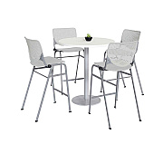 KFI Studios Pedestal Bistro Table with Four Light Gray Kool Series Barstools, Round, 36" Dia x 41h, Designer White (KFI811774037105)