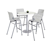 KFI Studios Pedestal Bistro Table with Four Light Gray Kool Series Barstools, Round, 36" Dia x 41h, Designer White (KFI811774037105)