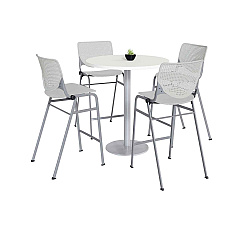 KFI Studios Pedestal Bistro Table with Four Light Gray Kool Series Barstools, Round, 36" Dia x 41h, Designer White (KFI811774037105)