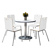 KFI Studios Pedestal Table with Four White Jive Series Chairs, Round, 36" Dia x 29h, Crisp Linen (KFI810389024968)