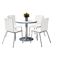 KFI Studios Pedestal Table with Four White Jive Series Chairs, Round, 36" Dia x 29h, Crisp Linen (KFI810389024968)