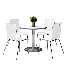 KFI Studios Pedestal Table with Four White Jive Series Chairs, Round, 36" Dia x 29h, Crisp Linen (KFI810389024968)