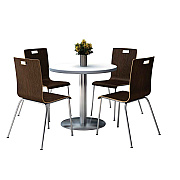 KFI Studios Pedestal Table with Four Espresso Jive Series Chairs, Round, 36" Dia x 29h, Crisp Linen (KFI810389024944)