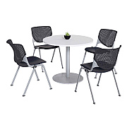 KFI Studios Pedestal Table with Four Black Kool Series Chairs, Round, 36" Dia x 29h, Designer White (KFI811774036696)