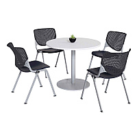 KFI Studios Pedestal Table with Four Black Kool Series Chairs, Round, 36" Dia x 29h, Designer White (KFI811774036696)