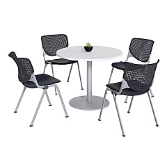 KFI Studios Pedestal Table with Four Black Kool Series Chairs, Round, 36" Dia x 29h, Designer White (KFI811774036696)