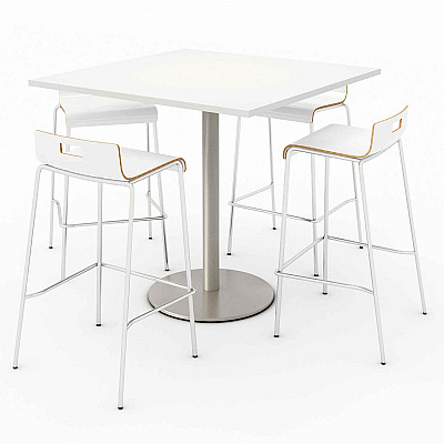 KFI Studios Pedestal Bistro Table with Four White Jive Series Barstools, Square, 36 x 36 x 41, Designer White (KFI811774039918)