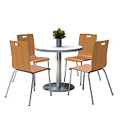KFI Studios Pedestal Table with Four Natural Jive Series Chairs, Round, 36" Dia x 29h, Crisp Linen (KFI810389024951)