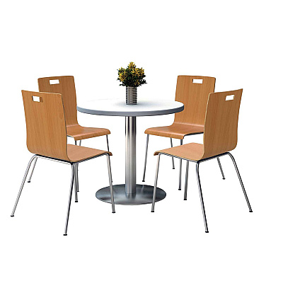 KFI Studios Pedestal Table with Four Natural Jive Series Chairs, Round, 36" Dia x 29h, Crisp Linen (KFI810389024951)
