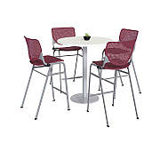 KFI Studios Pedestal Bistro Table with Four Burgundy Kool Series Barstools, Round, 36" Dia x 41h, Designer White (KFI811774037068)