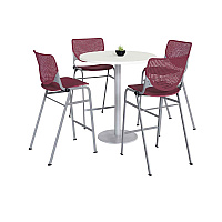 KFI Studios Pedestal Bistro Table with Four Burgundy Kool Series Barstools, Round, 36" Dia x 41h, Designer White (KFI811774037068)