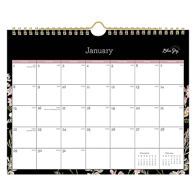Blue Sky Neveah Monthly Wall Calendar, Floral Artwork, 11" x 8.75", White/Black/Pink Sheets, 12-Month (Jan to Dec): 2026 (139941)