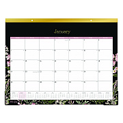 Blue Sky Neveah Monthly Desk Pad Calendar, Floral Artwork, 22" x 17", White/Black/Pink Sheets, Gold Headband, 12-Month (Jan-Dec): 2026 (148629)
