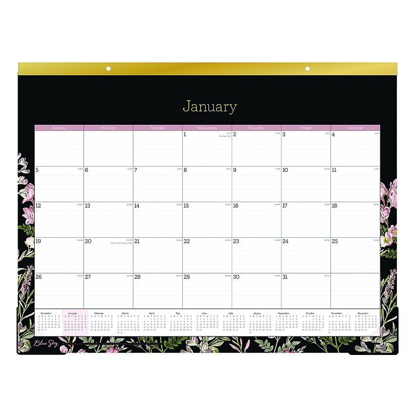 Blue Sky Neveah Monthly Desk Pad Calendar, Floral Artwork, 22" x 17", White/Black/Pink Sheets, Gold Headband, 12-Month (Jan-Dec): 2026 (148629)